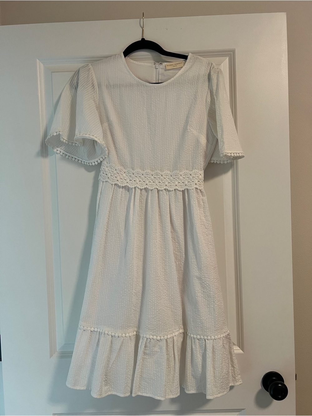 Rachel Parcell White Textured Lace-Waist Flutter Dress